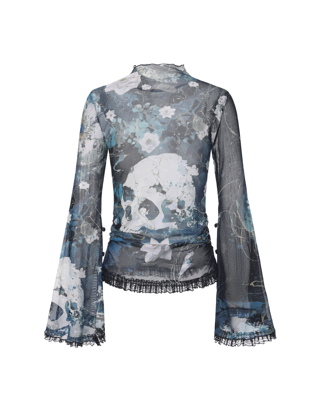 KM005 蒼骸 印花兩穿喇叭袖透膚長袖上衣